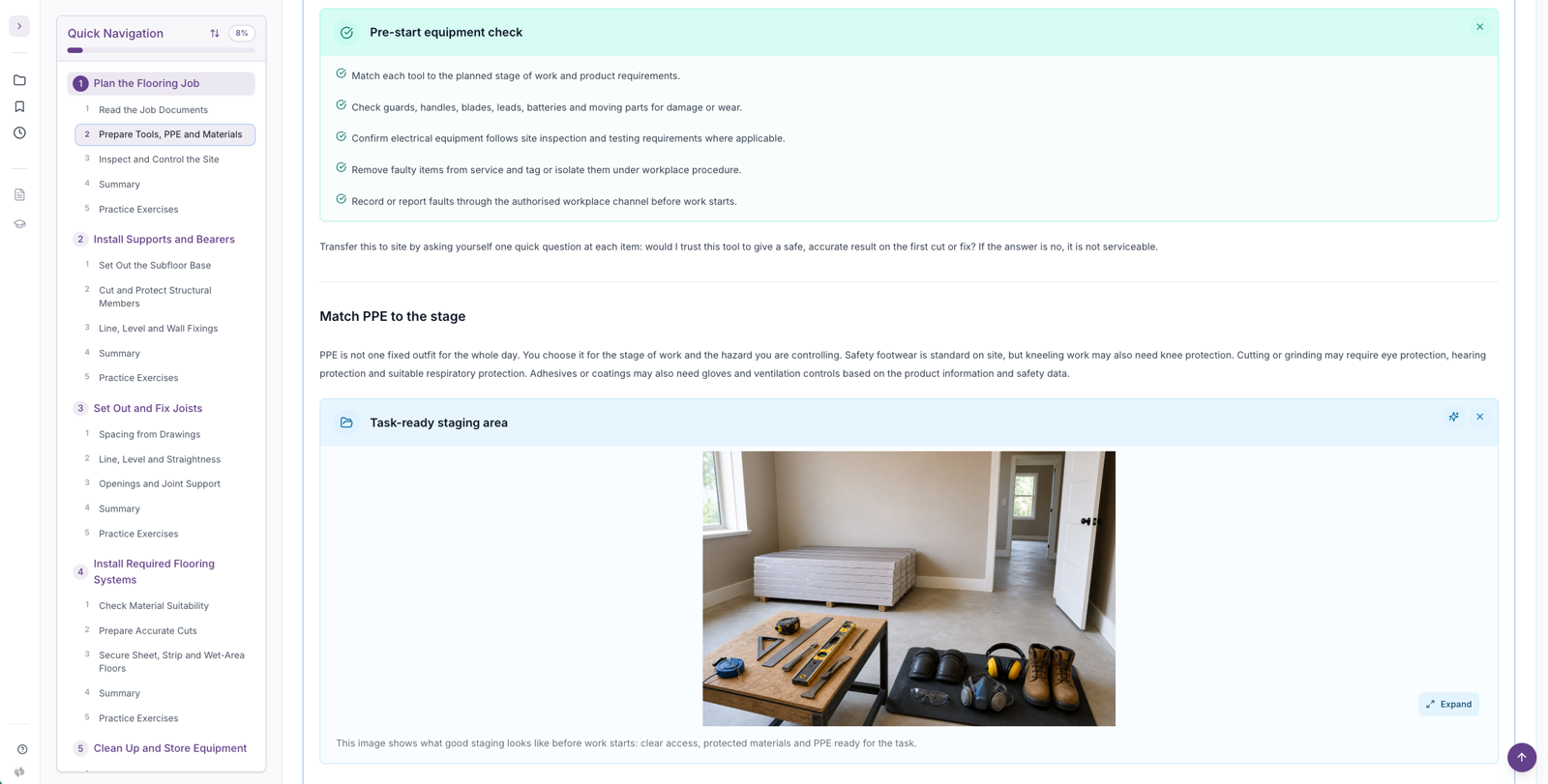 AI-generated study material with custom imagery and a task-ready staging area photo